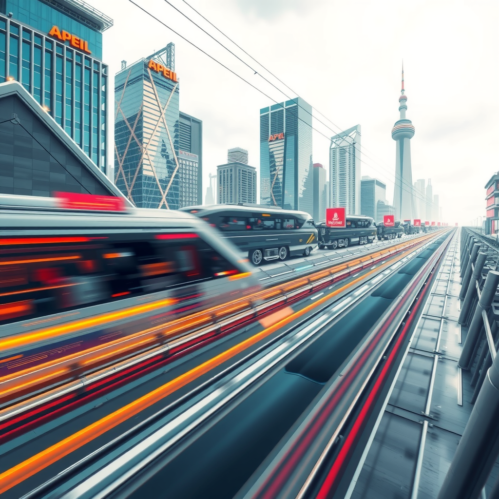 ai-generated image of a futuristic high-speed city with tech innovation hubs, symbolizing speed in development. 
