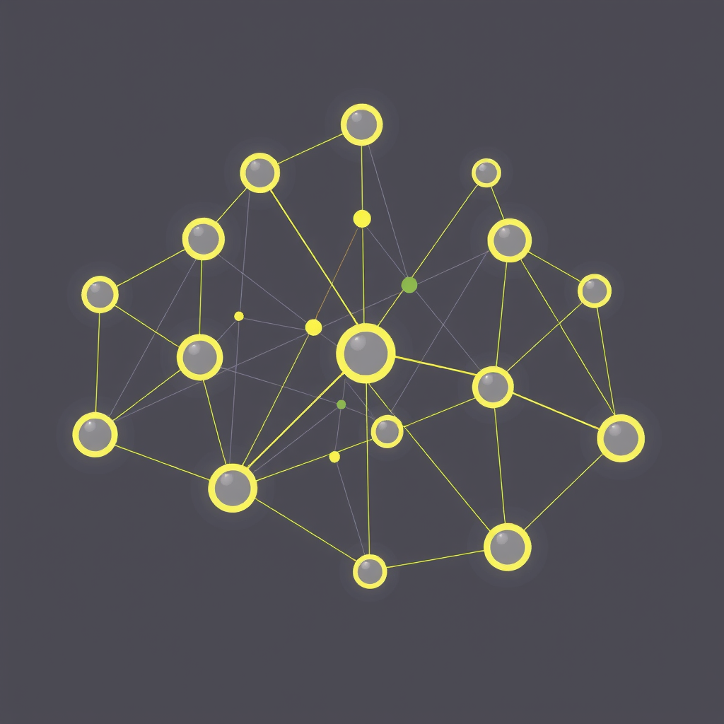 Create an image showing a blockchain in a abstract way with nodes and edges. A kind of network that is running the blockchain.