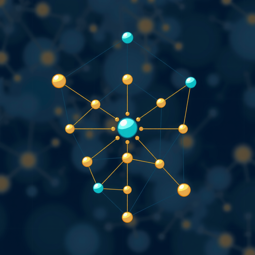 Create an image showing a blockchain in a abstract way with nodes and edges. A kind of network that is running the blockchain.