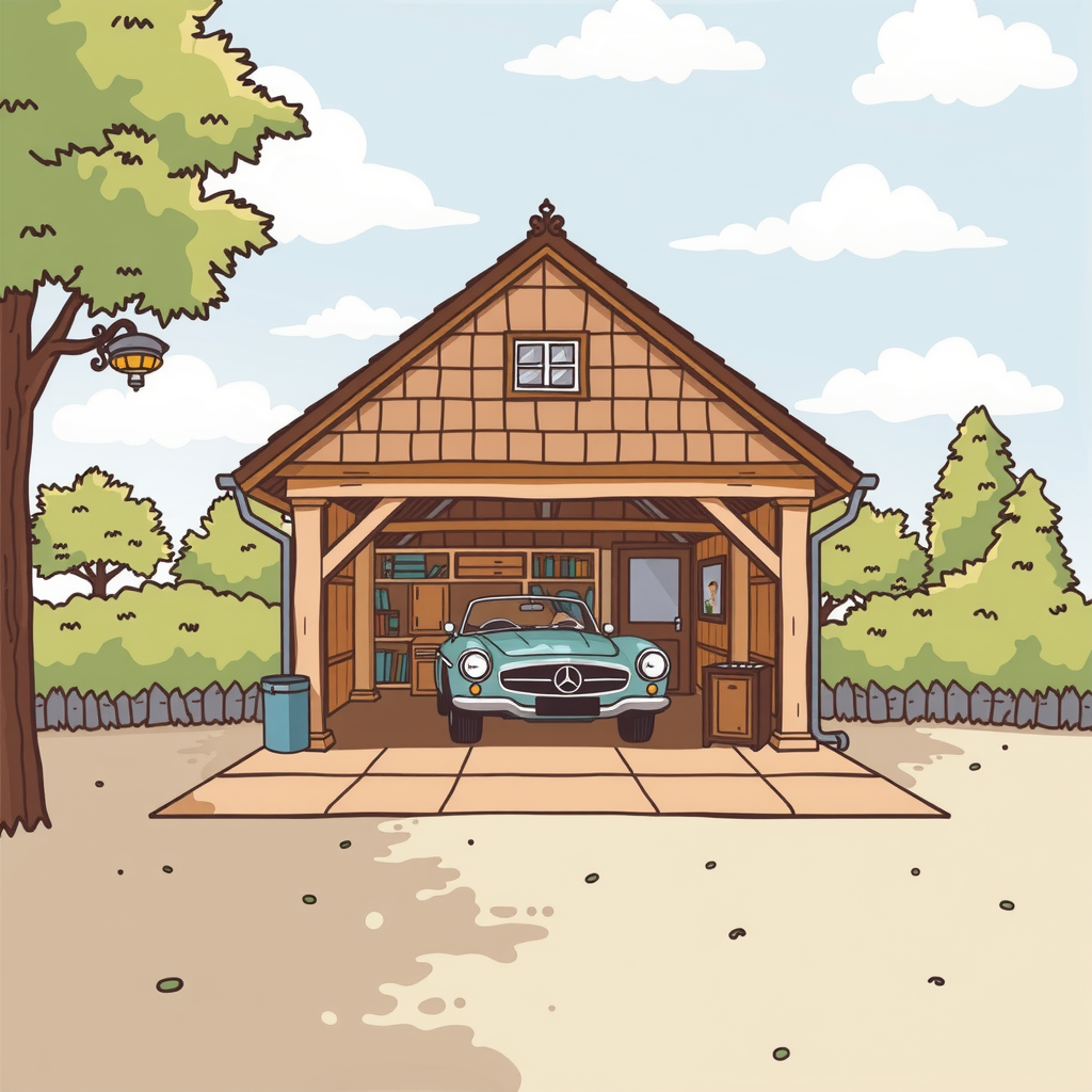 Erstelle ein Bild über traditionelle Lagermoeglichkeiten wie eine Stellplatz, Garage, oder Keller etc.