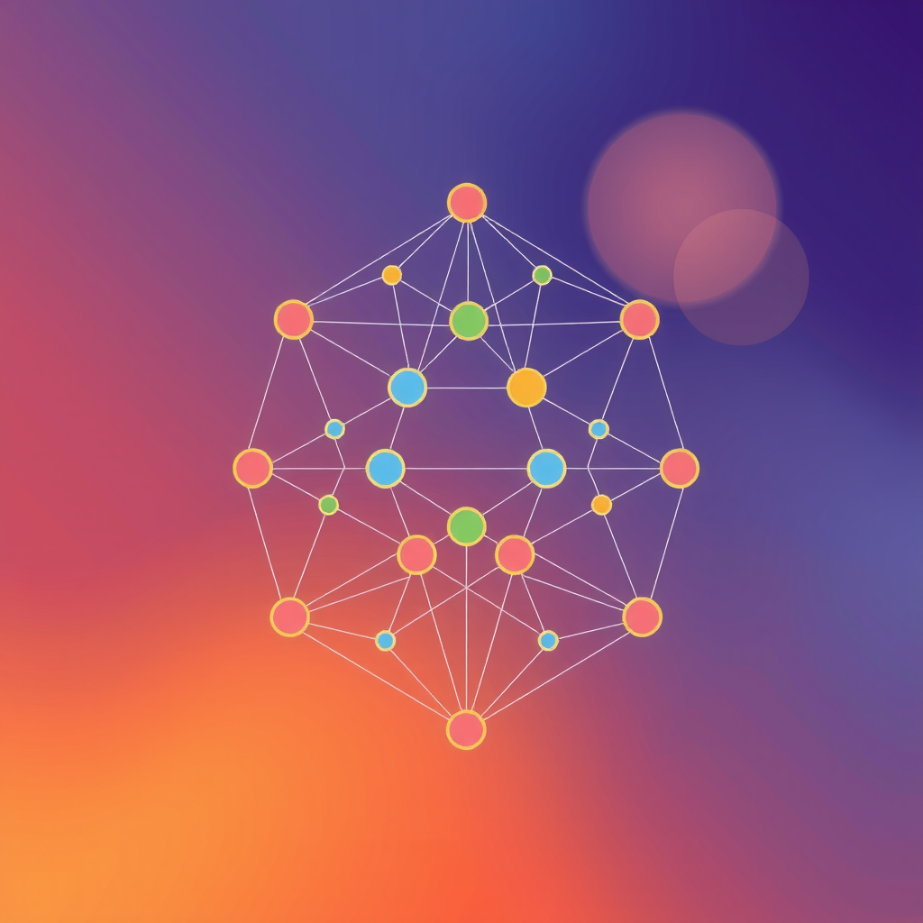 Create an image showing a blockchain in a abstract way with nodes and edges. A kind of network that is running the blockchain.