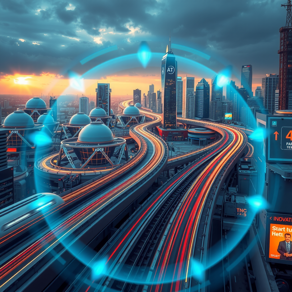 ai-generated image of a futuristic high-speed city with tech innovation hubs, symbolizing speed in development. 