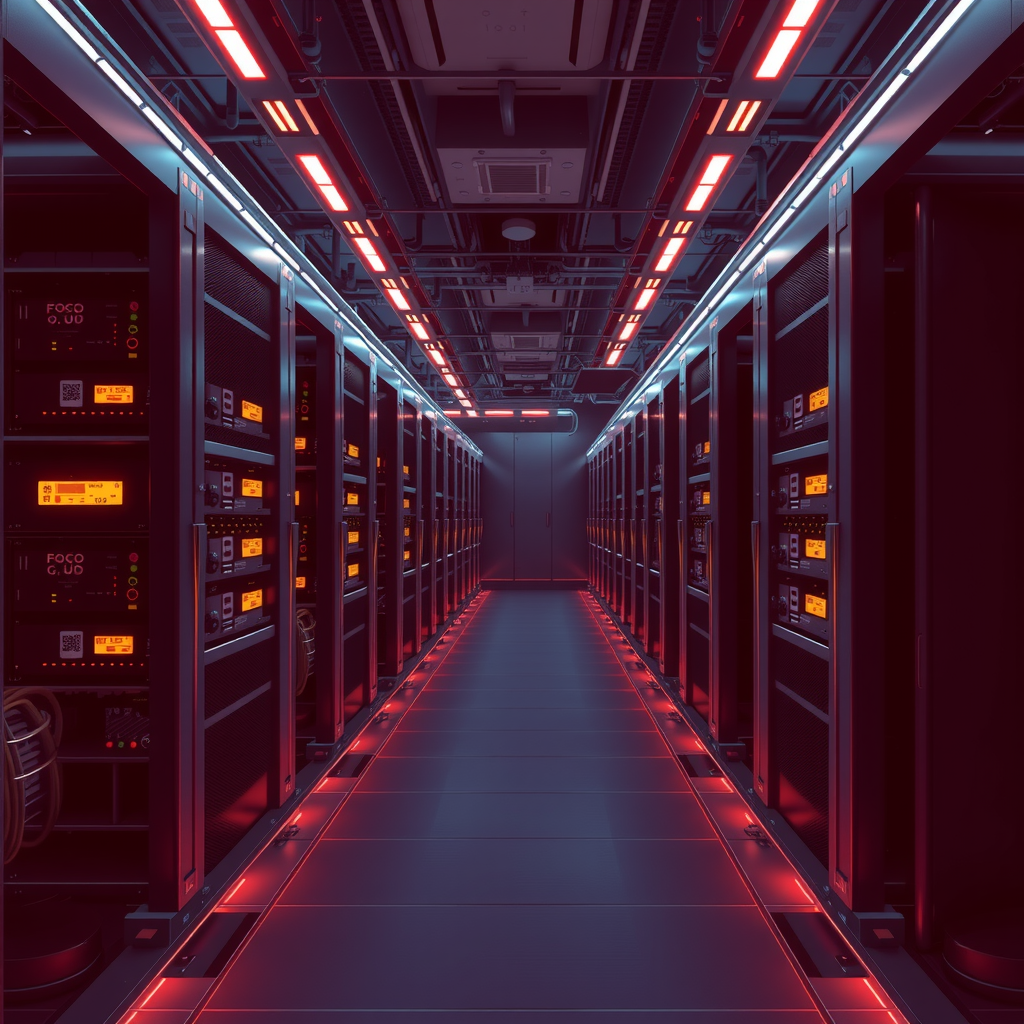 Create an image showing a data center mining crypto