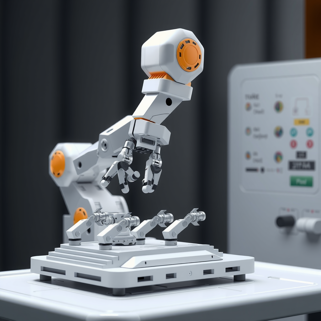 ai-generated image of a robotic arm assembling a digital prototype, representing rapid development