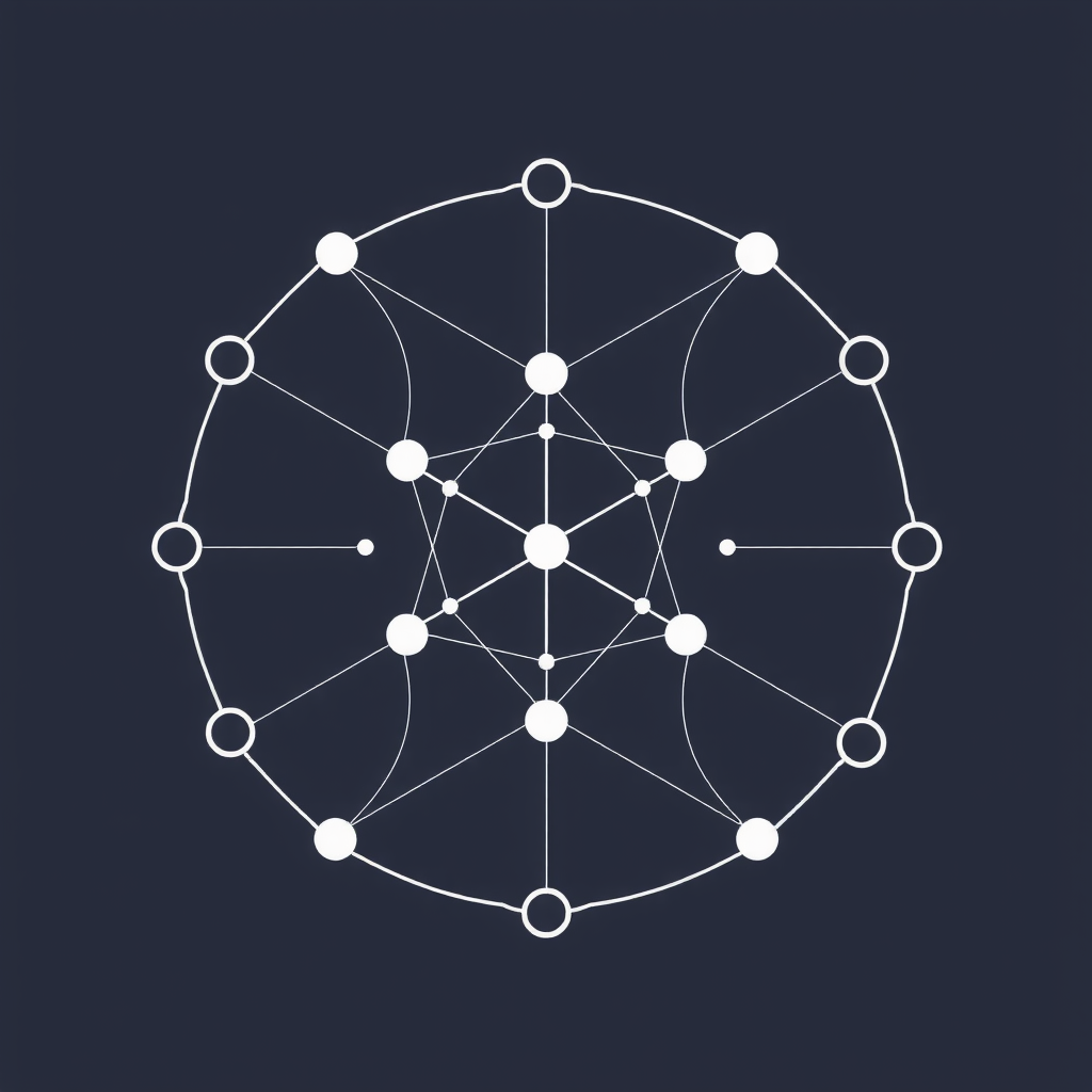 Create an image showing a blockchain in a abstract way with nodes and edges. A kind of network that is running the blockchain.