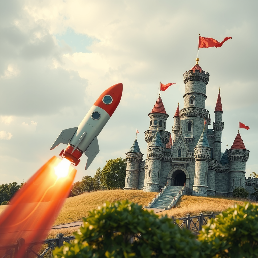 A race between a rocket (speed) and a fortified castle (stability).