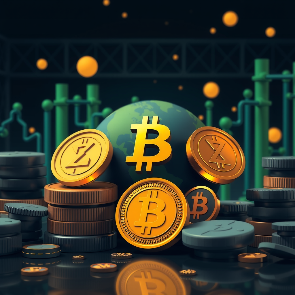 Generate a image about altcoins and the crypto world. 