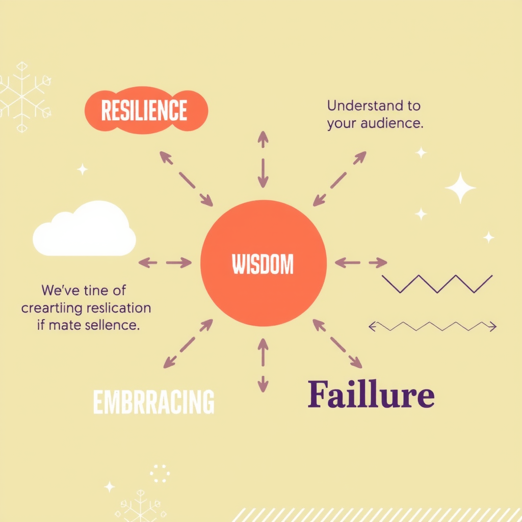 Generate an image about resilience, understanding your audience, or embracing failure. It's about sharing insights and wisdom. Just create an image and do not use text. The image should visualize insights and wisdom that are required to build innovative startups.