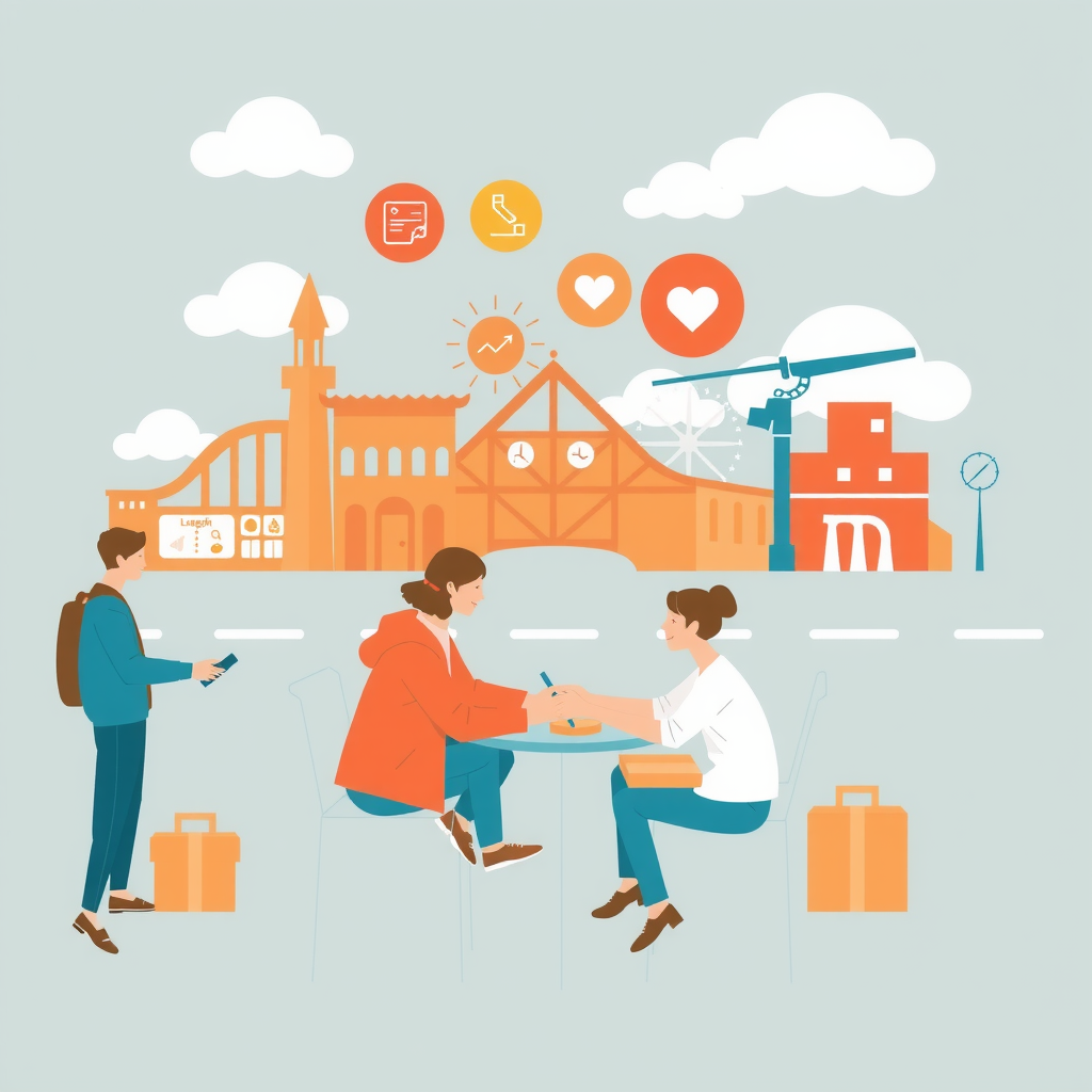 Erstelle ein bild das die shared economy illustriert. Der Begriff der Sharing Economy meint das systematische Ausleihen von Gegenständen und gegenseitige Bereitstellen von Räumen und Flächen, insbesondere durch Privatpersonen und Interessengruppen. Im Mittelpunkt steht die Collaborative Consumption, der Gemeinschaftskonsum.