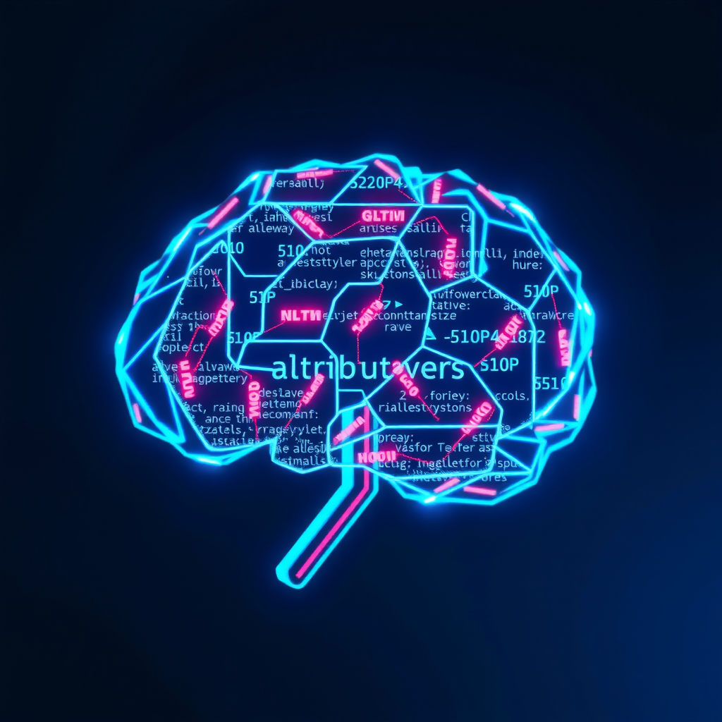 ai-generated image of a digital brain made of code and data, symbolizing complex algorithmic thinking