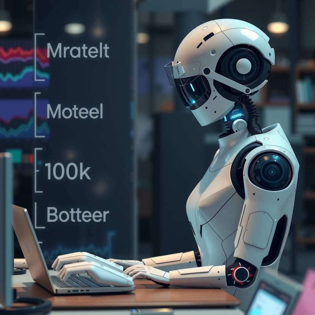 A futuristic AI assistant handling various business tasks.