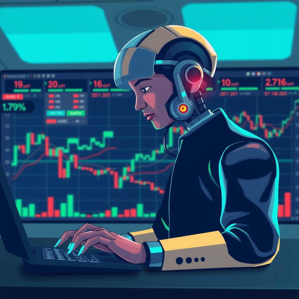 Generate an image showing an AI trading agent