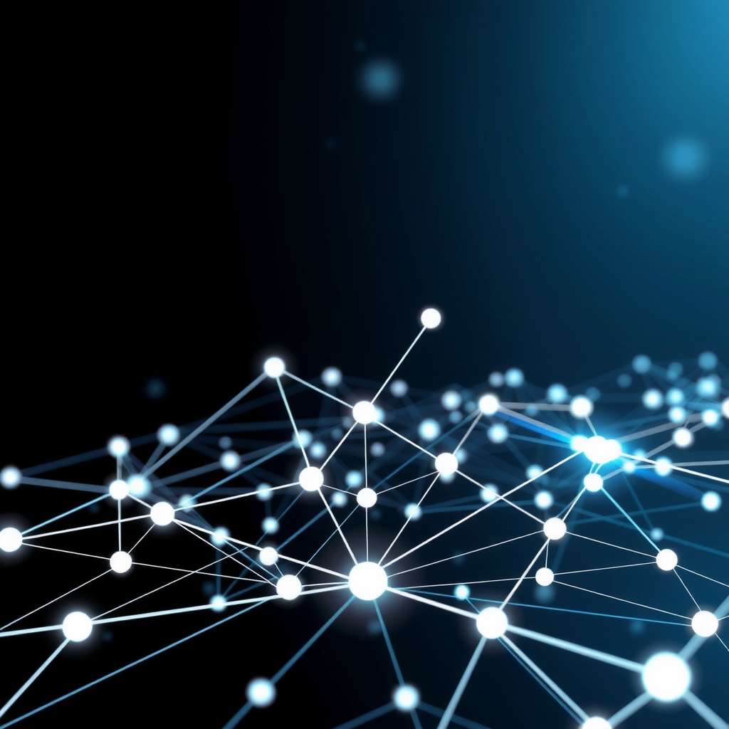 Create an image showing a blockchain in a abstract way with nodes and edges. A kind of network that is running the blockchain.