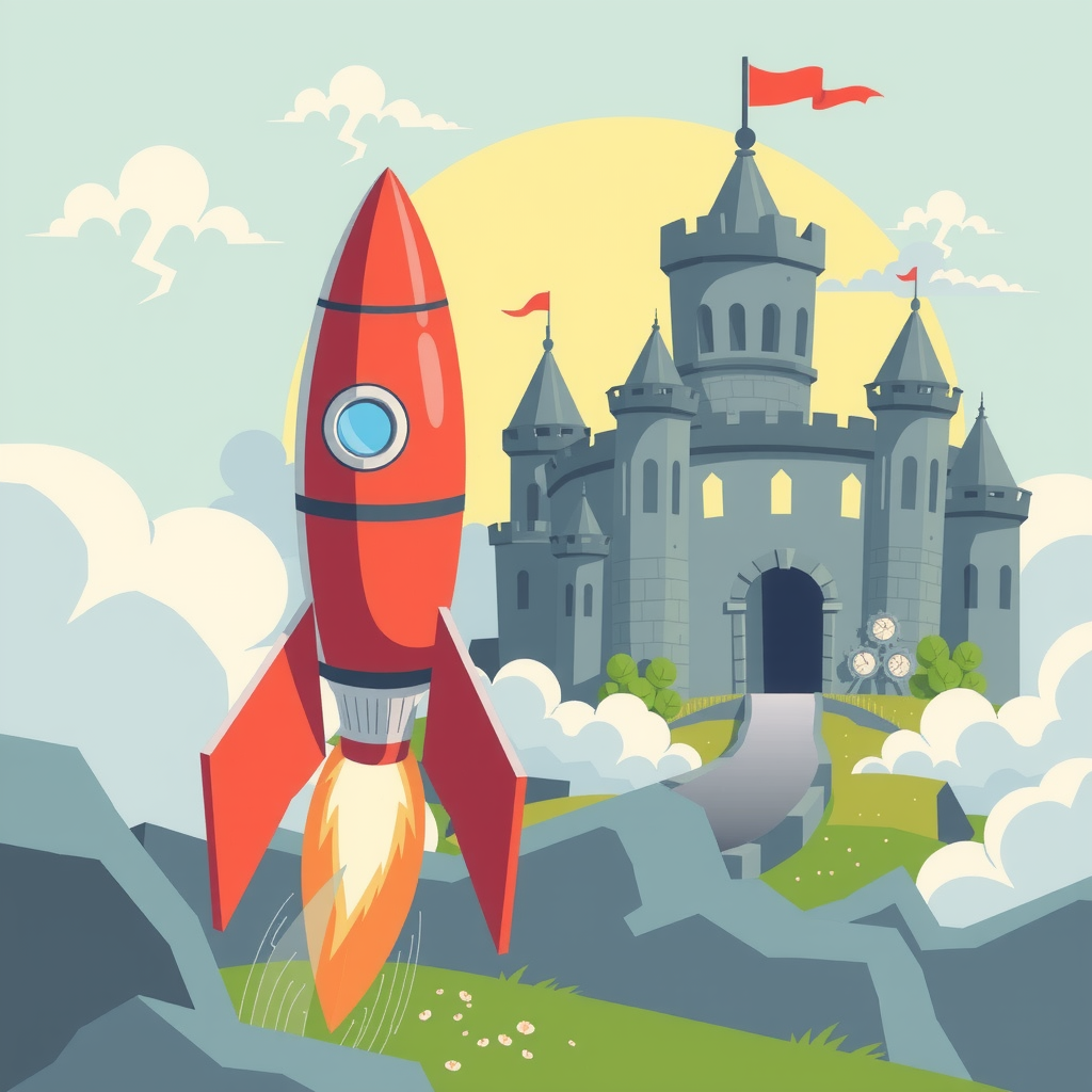 A race between a rocket (speed) and a fortified castle (stability).