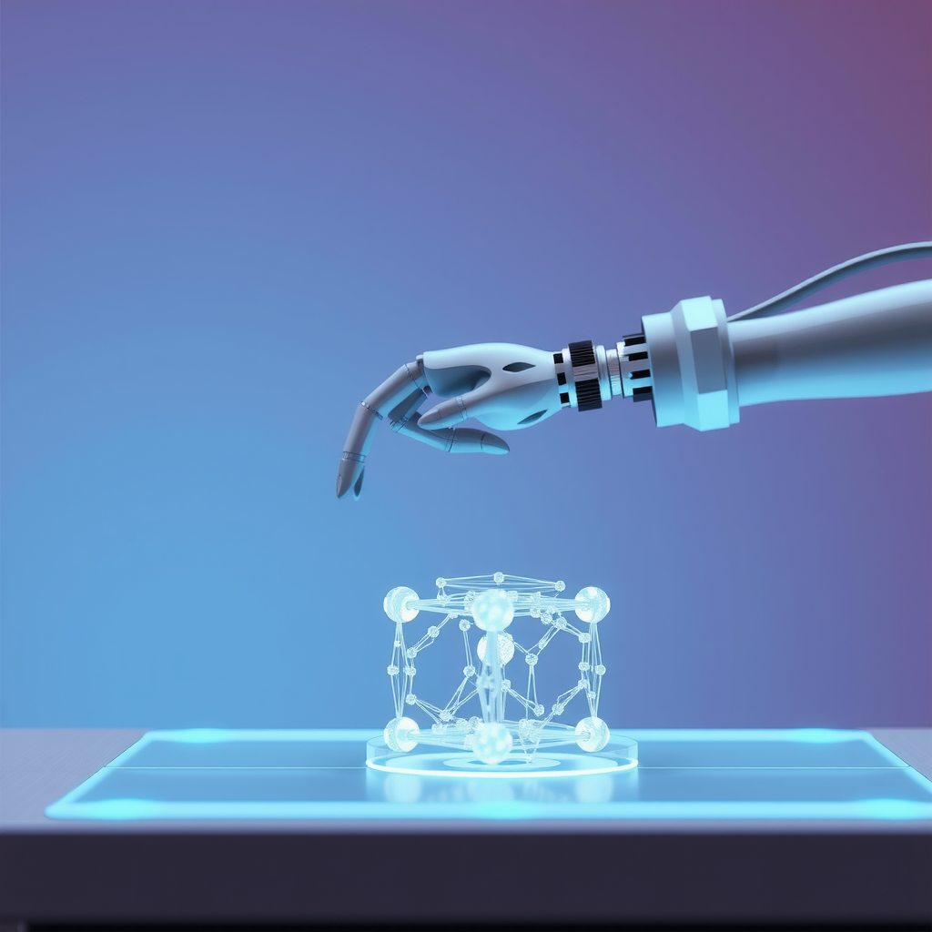 ai-generated image of a robotic arm assembling a digital prototype, representing rapid development