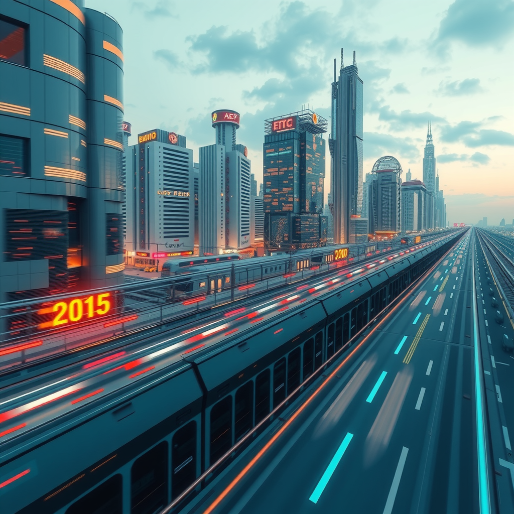 ai-generated image of a futuristic high-speed city with tech innovation hubs, symbolizing speed in development. 