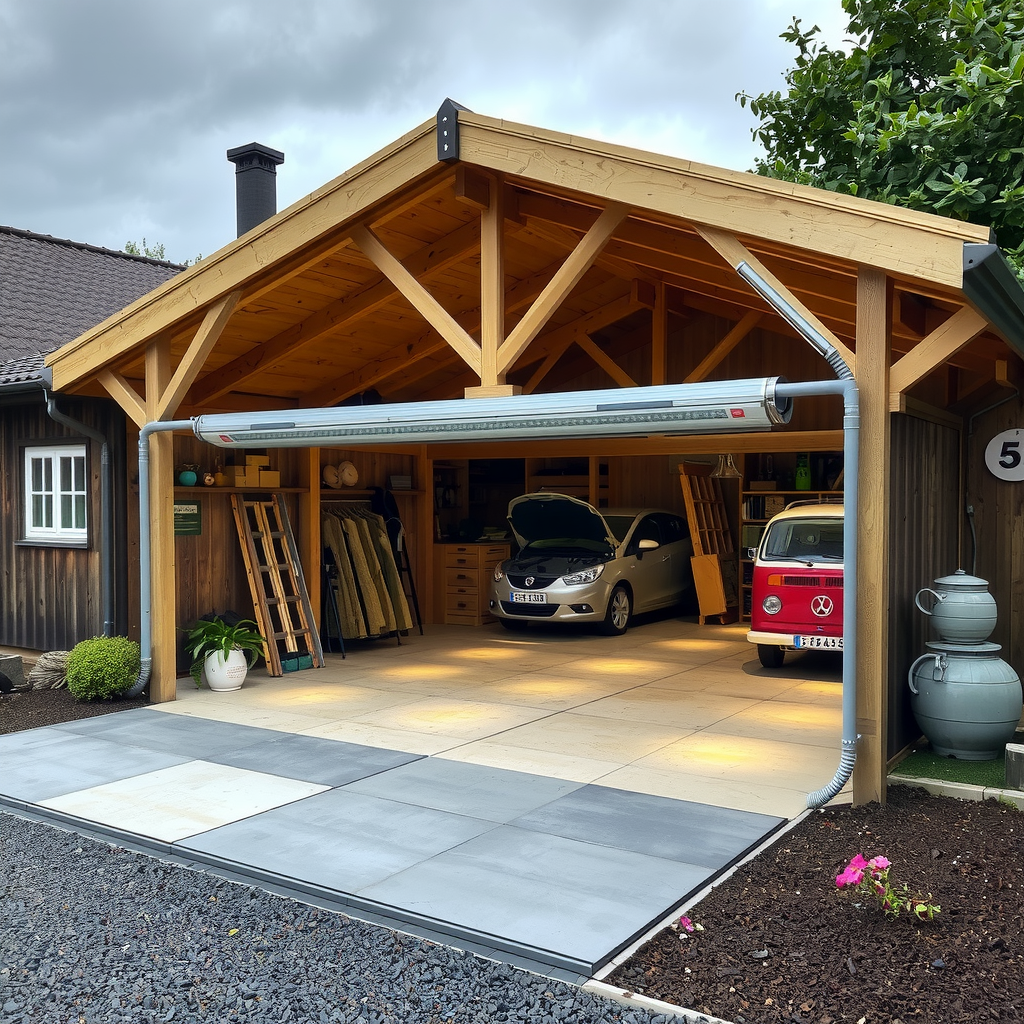 Erstelle ein Bild über traditionelle Lagermoeglichkeiten wie eine Stellplatz, Garage, oder Keller etc.