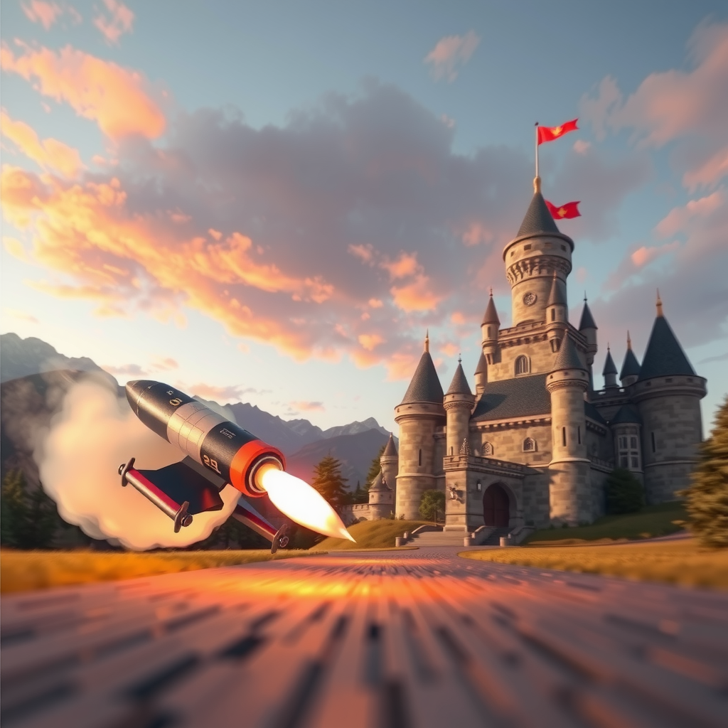 A race between a rocket (speed) and a fortified castle (stability).