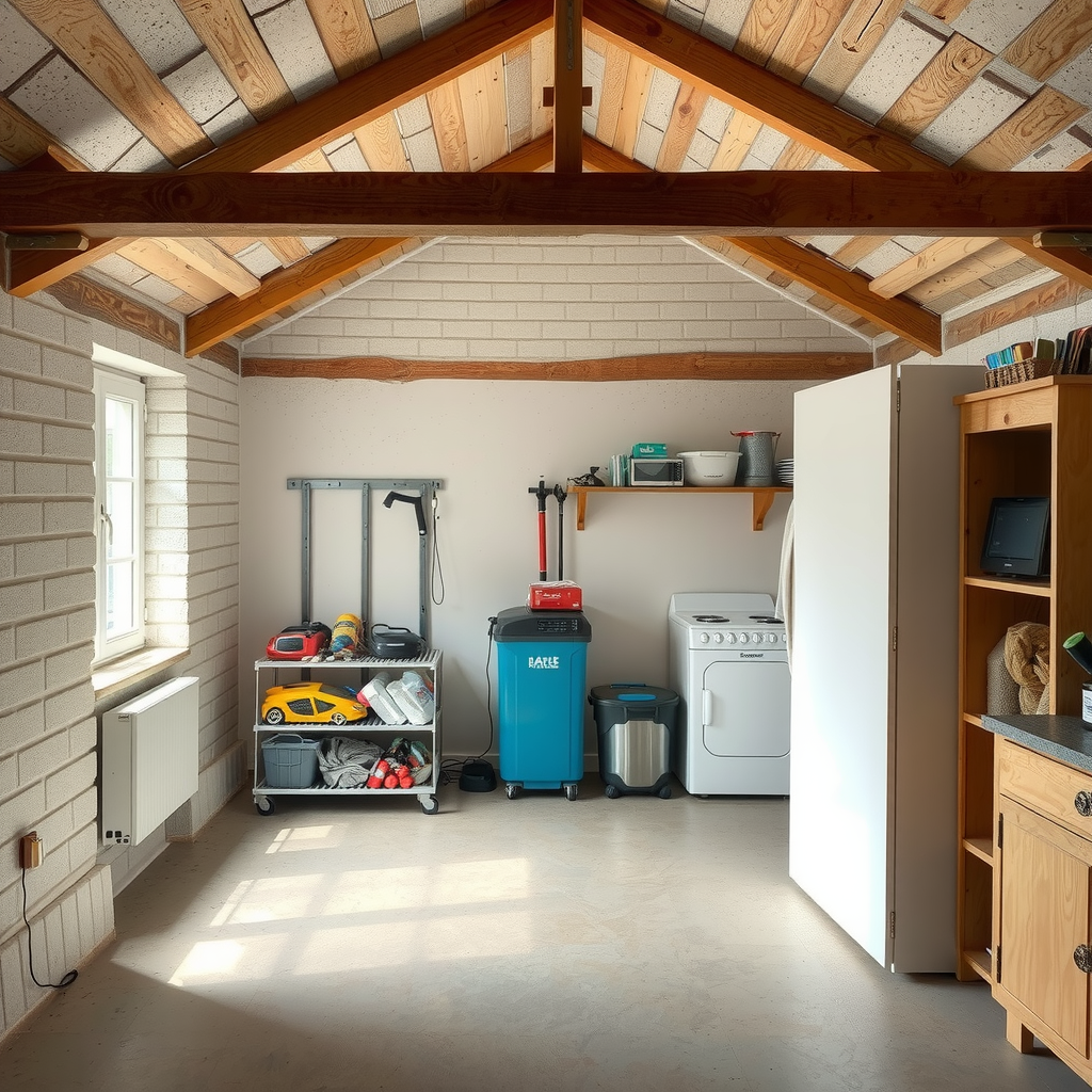 Erstelle ein Bild das zeigt wie private Lagerungsräume aussehen könnten wie z.B. ein Keller, ein Raum in einer Wohnung oder Einfamilienhaus. Es könnte auch eine Garage sein oder ein andere Ort indem man gut Sachen lagern kann.