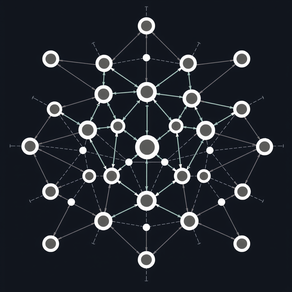 Create an image showing a blockchain in a abstract way with nodes and edges. A kind of network that is running the blockchain.