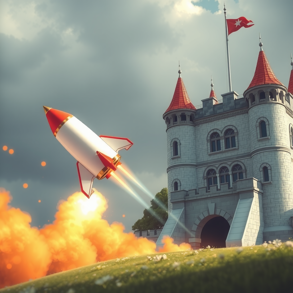 A race between a rocket (speed) and a fortified castle (stability).