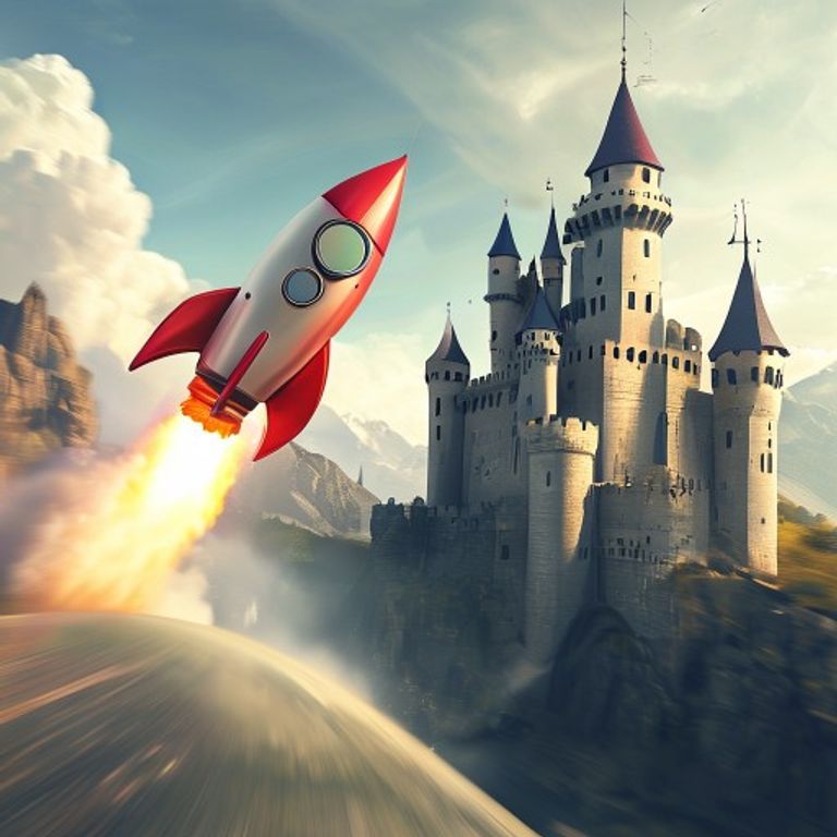 A race between a rocket (speed) and a fortified castle (stability).