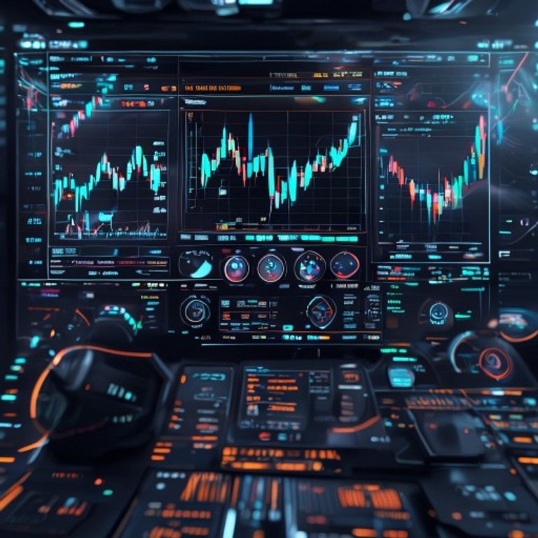 Create a futuristic, high-tech dashboard interface showcasing an autonomous crypto trading AI. The scene includes: • Real-time candlestick charts with AI annotations (“BUY”, “SELL”, “HOLD”) • Labels like “Market Regime: Bull”, “Volatility Spike Detected”, and “Confidence &amp;amp;gt; 80%” • Floating icons or overlays representing DCA, trailing stop, and strategy voting • A glowing neural network brain integrated into a circuit board • Dark mode color palette with electric blue and neon green highlights The style should blend cyberpunk aesthetics with financial UI/UX design, ideal for a promo of CapTradeAI.com — a next-gen autonomous trading agent.