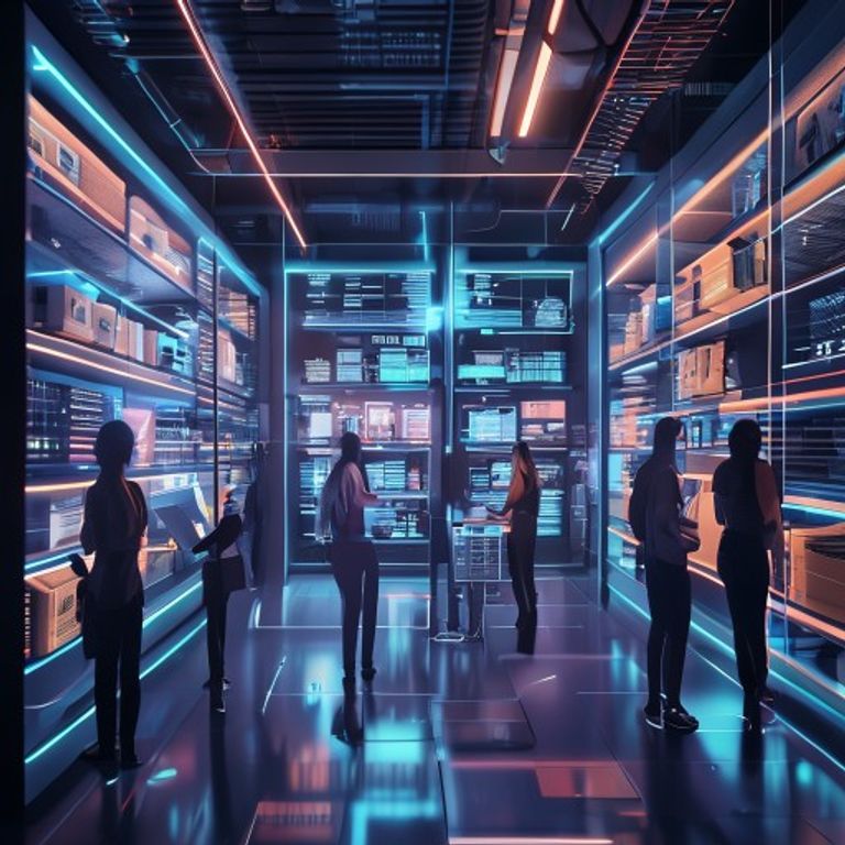 ai-generated image of a futuristic storage-sharing economy, showing people renting out spaces