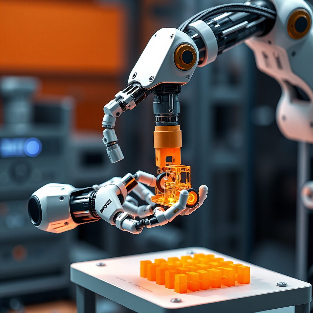 ai-generated image of a robotic arm assembling a digital prototype, representing rapid development