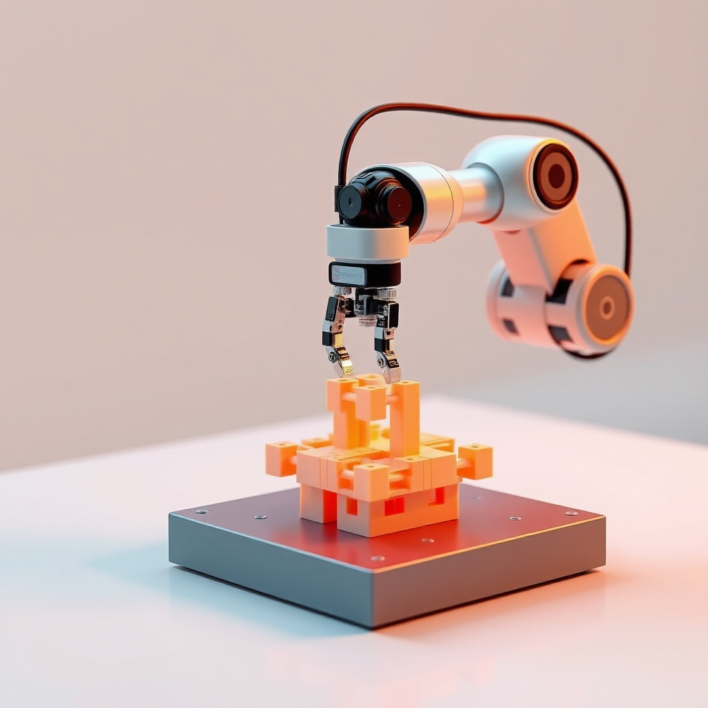 ai-generated image of a robotic arm assembling a digital prototype, representing rapid development