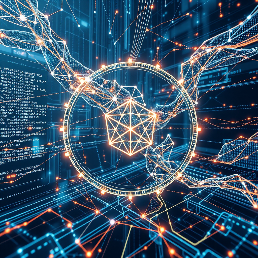 ai-generated image of a futuristic blockchain explorer, visualizing Cardano data flows
