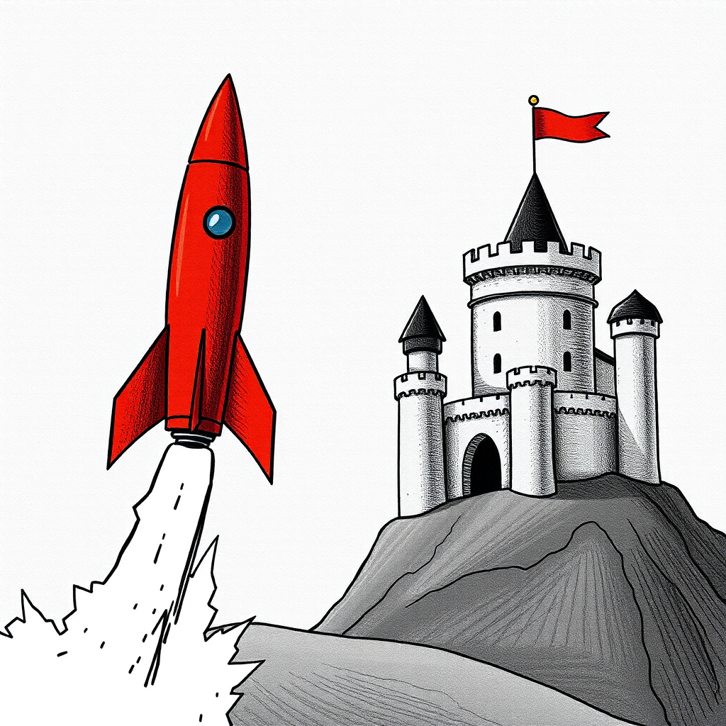 A race between a rocket (speed) and a fortified castle (stability).