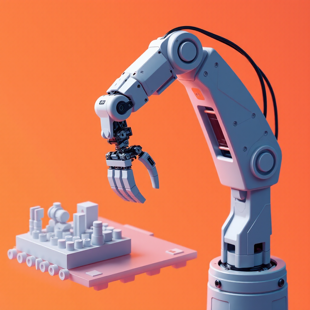 ai-generated image of a robotic arm assembling a digital prototype, representing rapid development